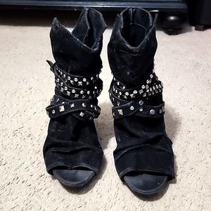 Black suede studded booties